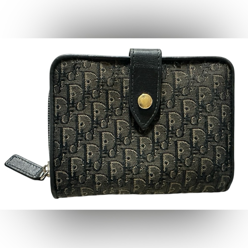 Christian Dior Trotter canvas/ leather bi-fold wallet Vintage  5” x 4”